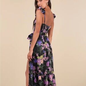 Lulu's Black Floral Maxi Dress with Purple & Pink Blooms